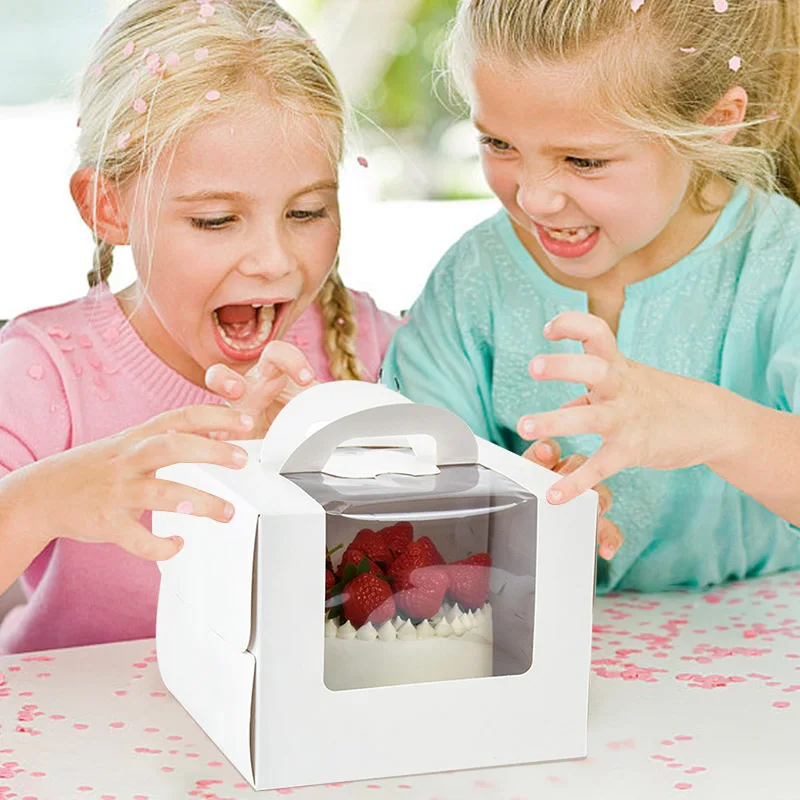 1/3 قطعة صندوق كعك نافذة صديق للبيئة مع مقبض الزفاف عيد ميلاد الطفل دش حفلة لصالح التعبئة والتغليف الكعك الكعك هدية العرض