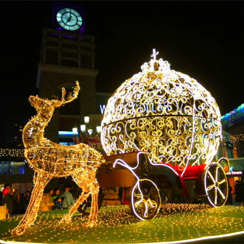 عربة سحب غزال عيد الميلاد المضيئة LED، ترتيب مشهد خفيف للجو في الهواء الطلق، زينة للعطلات، إضاءة زينة #2