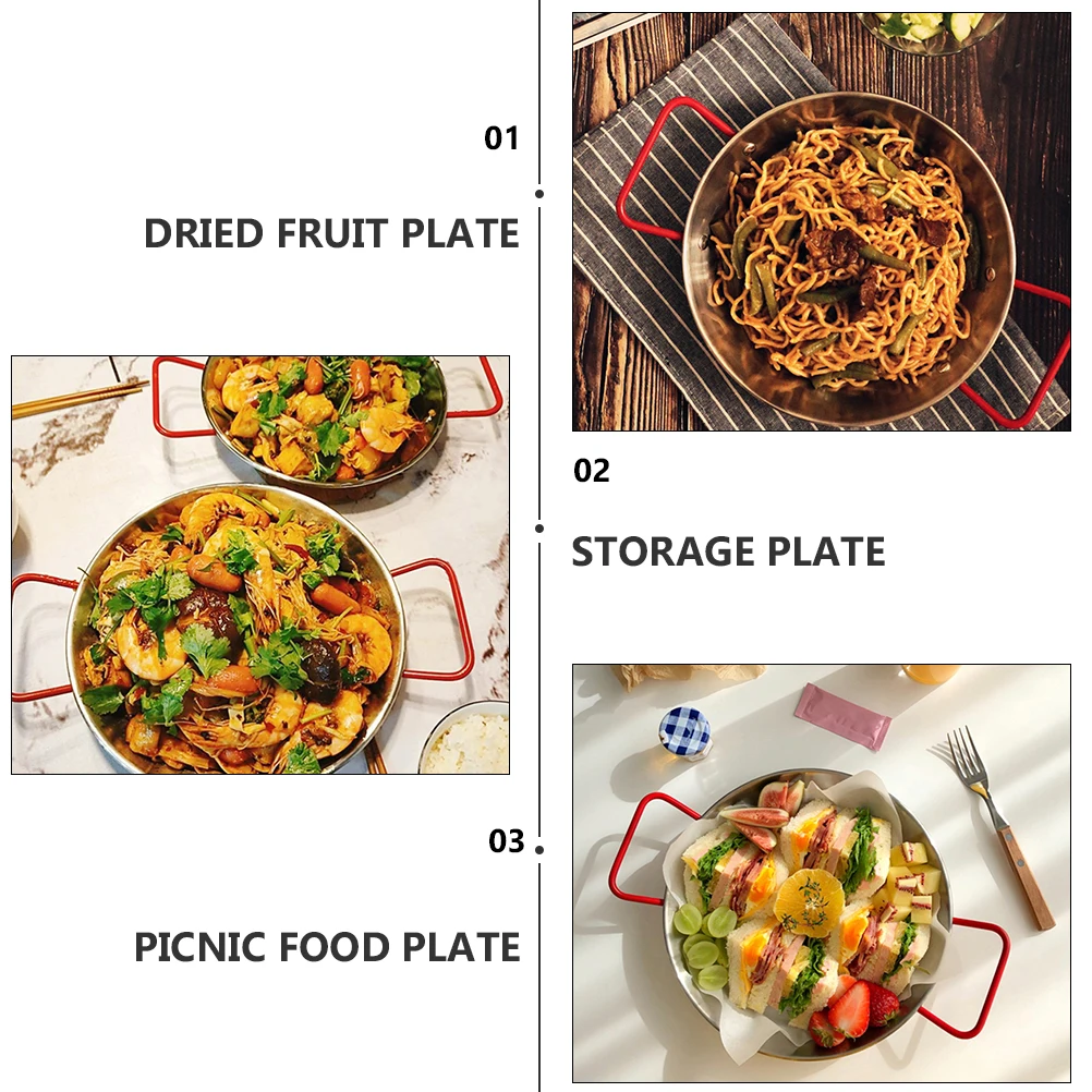 

1Pcs Double Handle Stainless Steel Food Plate Polished Surface Baking Tray Party Snack Dessert Serving Platter