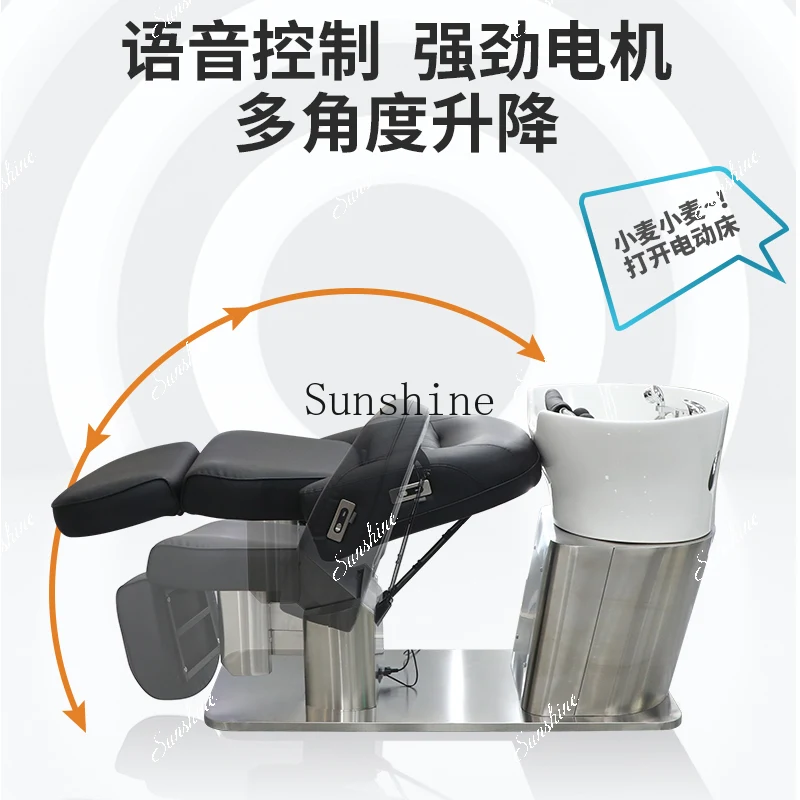 Electric reclining shampoo bed, automatic silicone headrest, special ceramic basin for hair salon, barber shop  TF