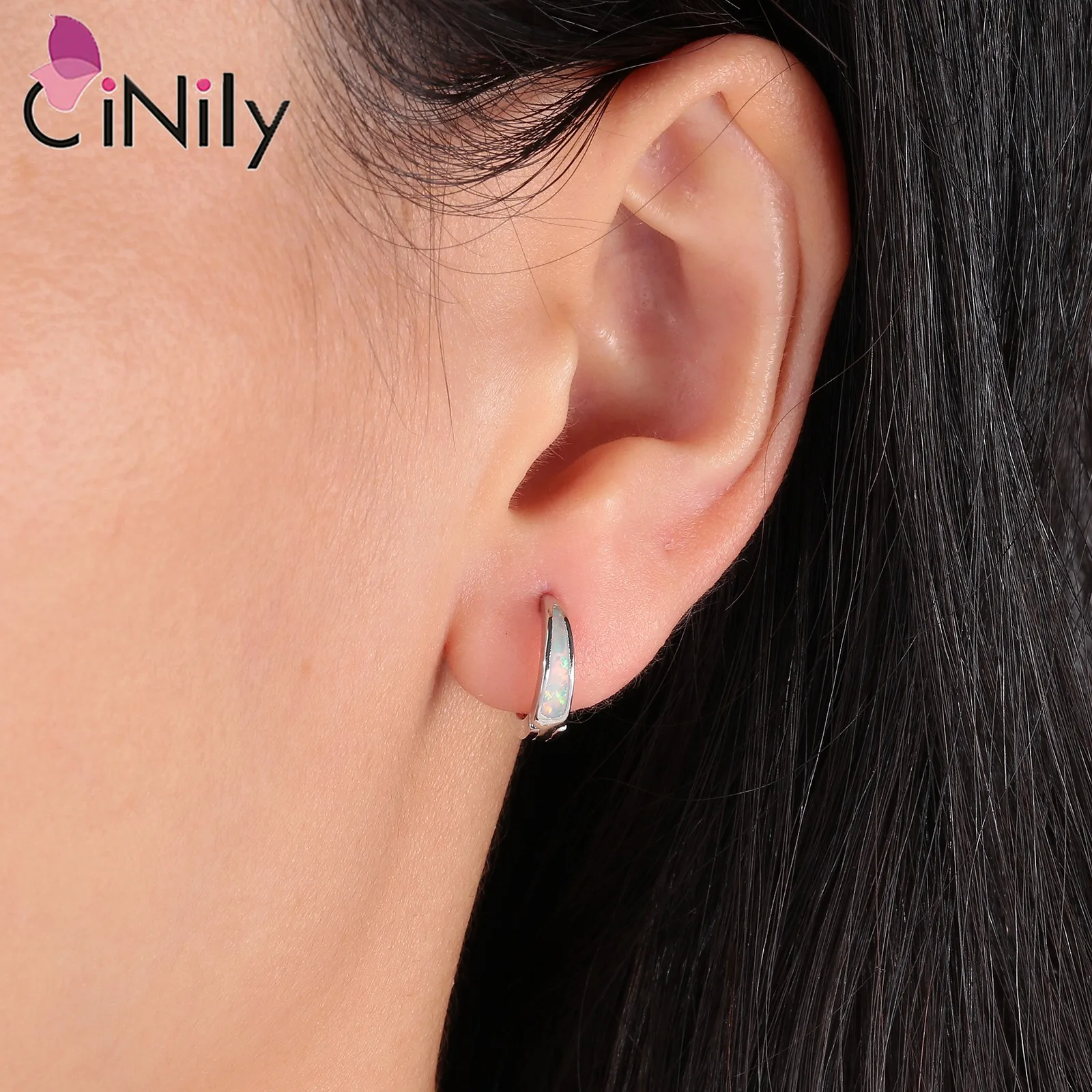 CiNily Weiß/Blauer Opal-Ohrringe für Damen, 14 Karat weiß plattiert, kleiner Creolen-Ohrring, Schmuck, Geschenke für Muttertag, Geburtstag, Alltag