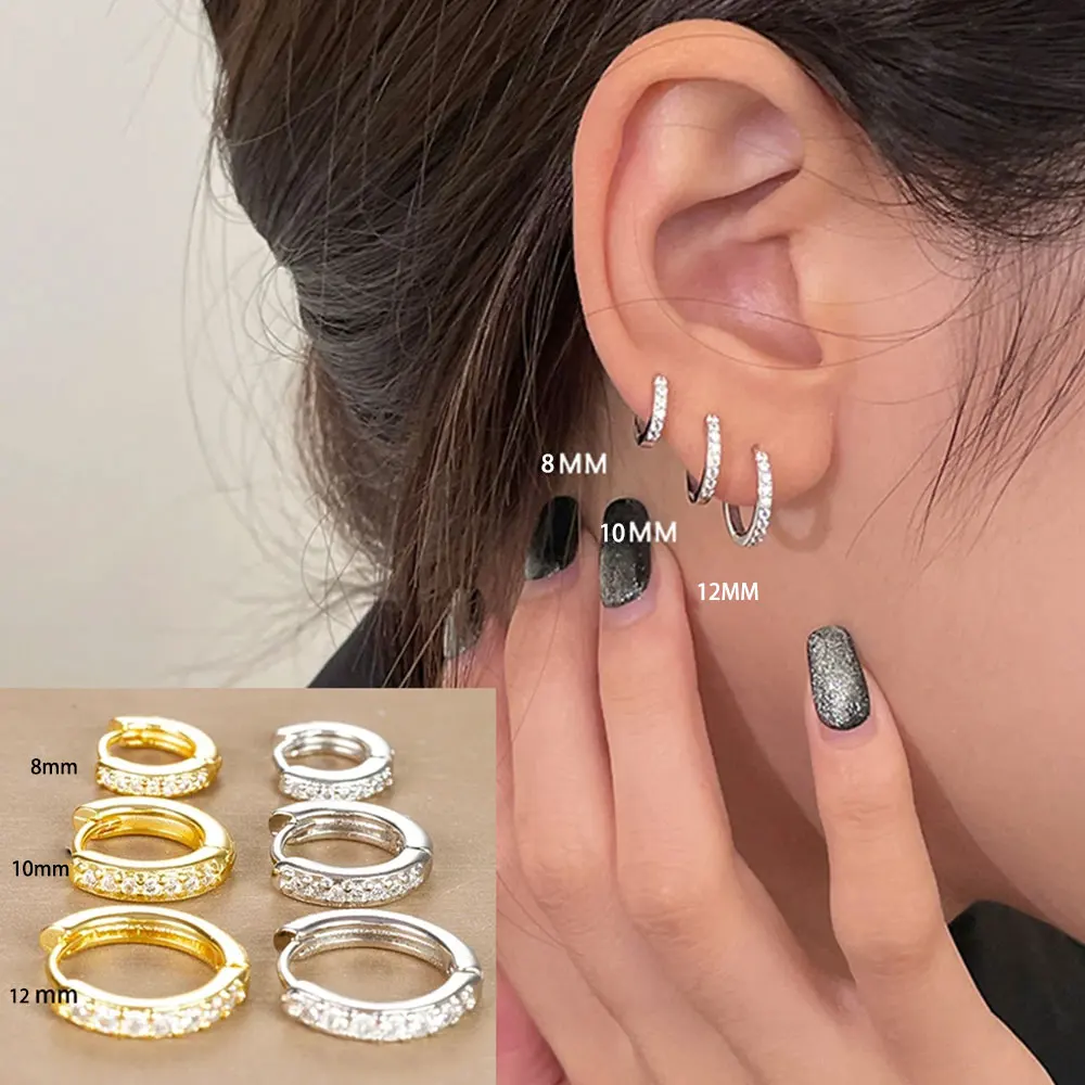 3-teiliges Set Einfache Edelstahl-Kristall Kleine Creolen für Damen, Winzige Goldfarbene Knorpel-Piercing-Ohrringe, Minimalistischer Schmuck