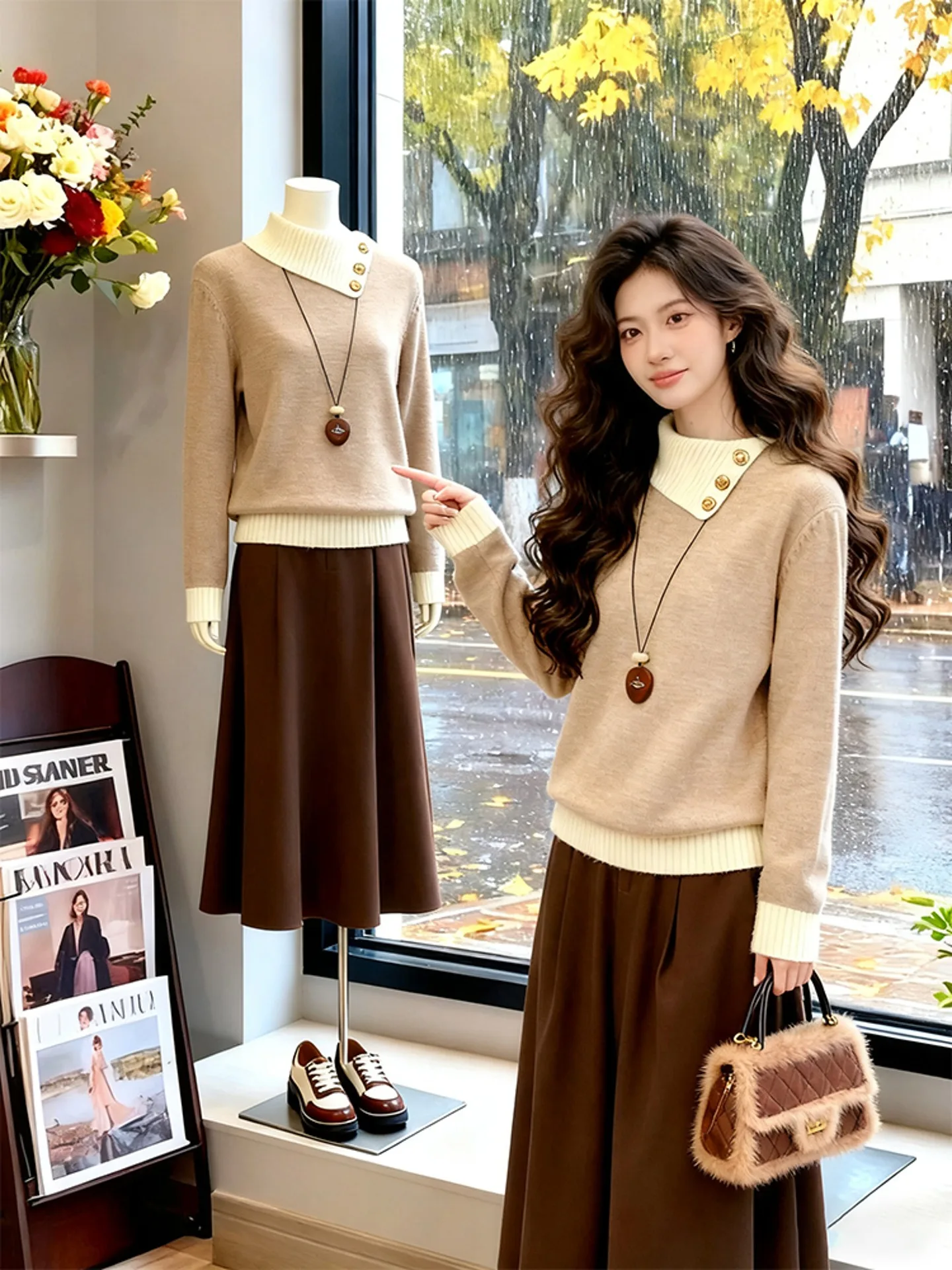 

Olive een Unique Design Color Blo Knitted Long Sve Crew Ne Sweater Autumn Winter New Sle Warm Thiened Women's Top
