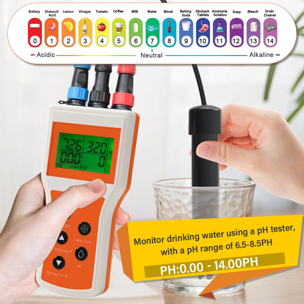 Imagem -03 - Inteligente Dissolvido Medidor de Oxigênio ph do Tds ce Temp Salinidade Tester Monitor de Água Salgada para Aquário Koi Fish Pond em 1