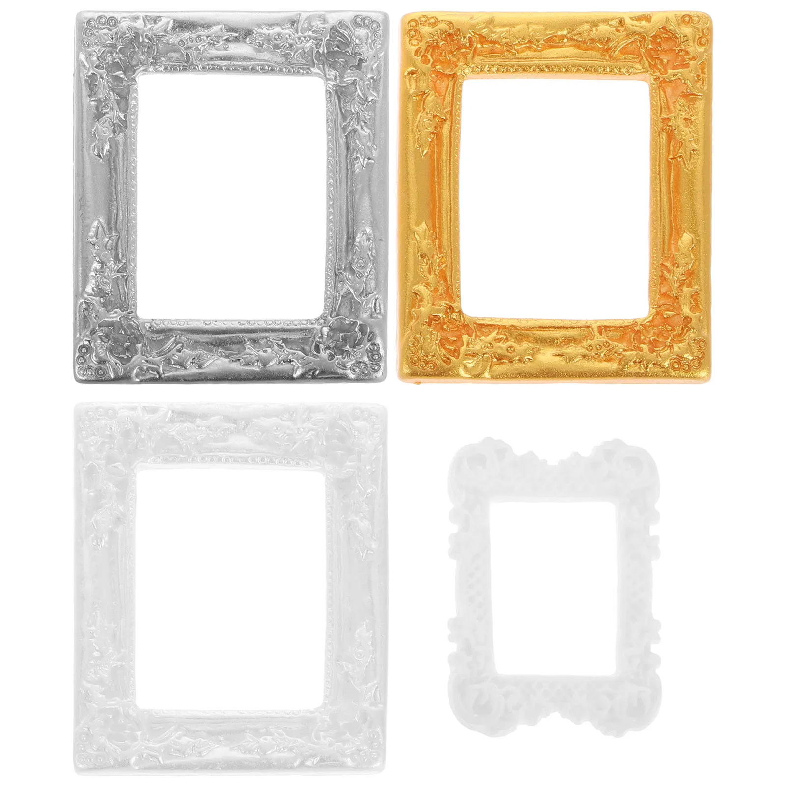 4Pcs Miniature Resin Picture Frame Retro Design Elegant Mini Frame for Dollhouse Photos Artwork Posters Cozy Micro Landscape