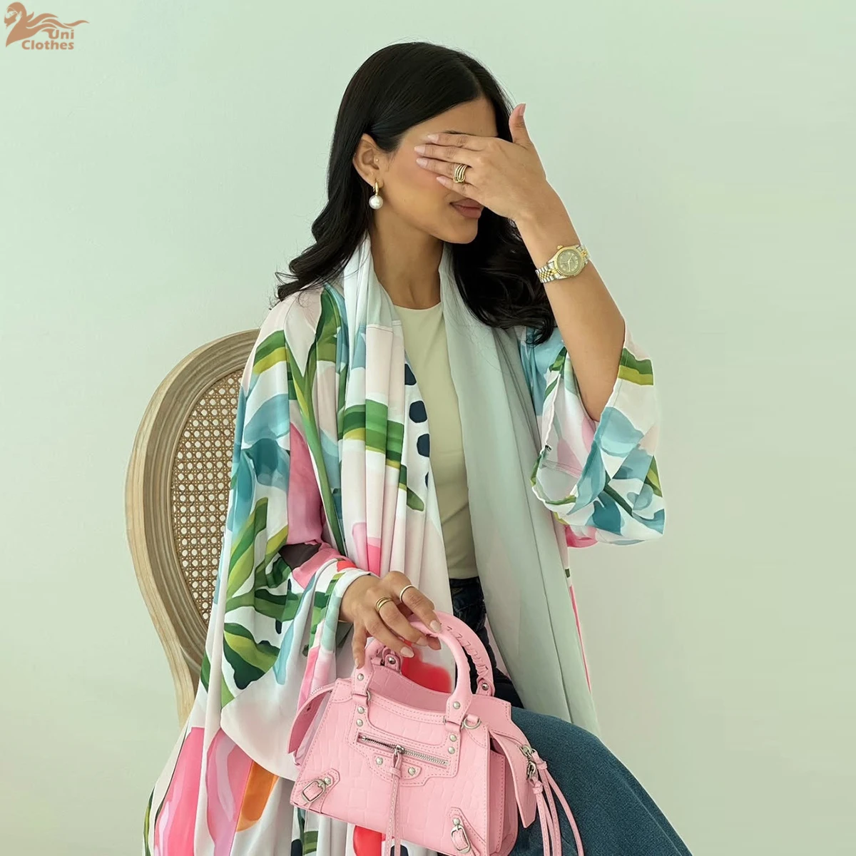 

Muslim Women Dubai Abaya Luxury Print Kimono Cardigan With Hijab Long Dress Kaftan Robe Femme African Maxi Dress Islam Clothing