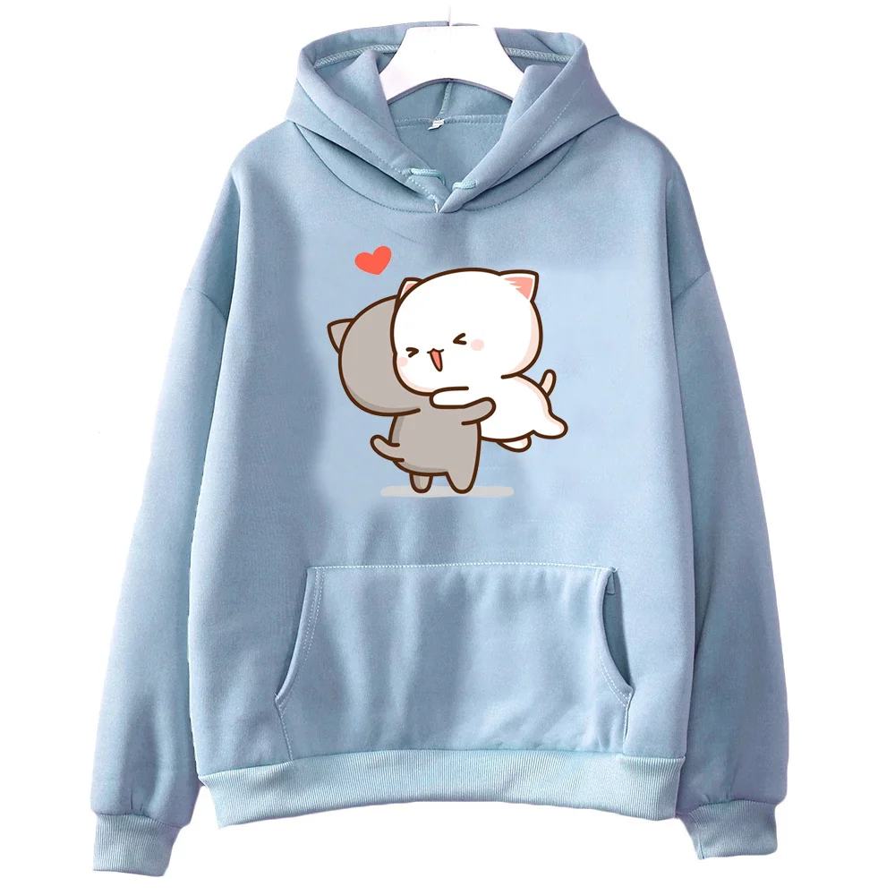 Peach And Goma Mochi Cat Love Print hoodies women Winter streetwear funny Hood female Fleece sweater