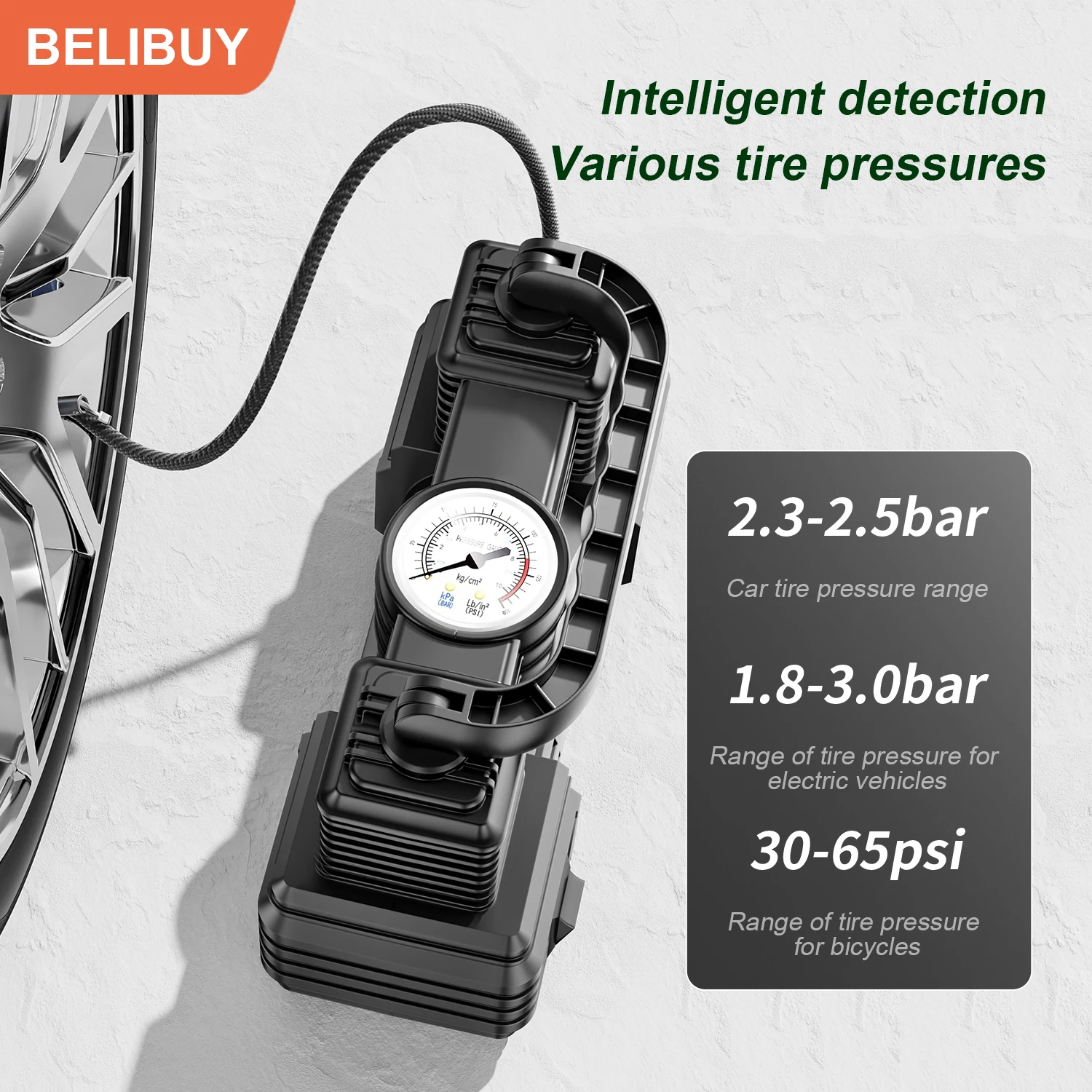 BELIBUY Portable Tire Inflator Car Compressor Air Pump Bicycle Air Pump Car Tire Compressor Multi Functional Automotive Tools