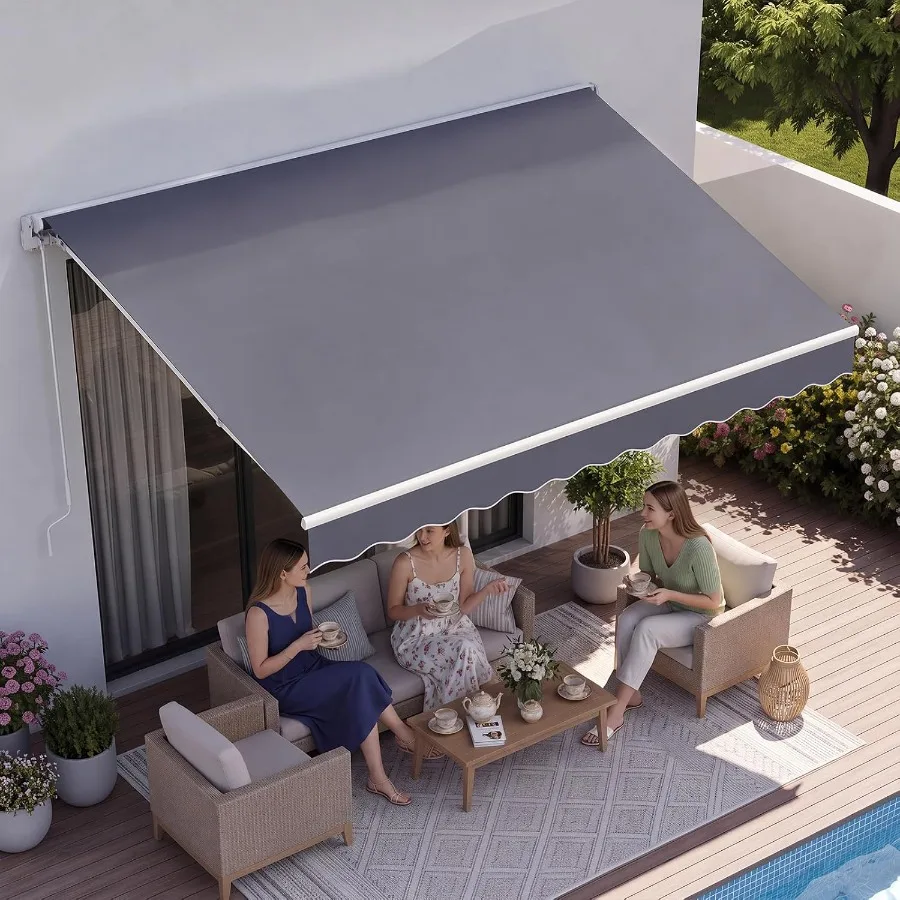 Retractable Awning, Outdoor Patio Awning Retractable Sun Shade, Patio Door Window Water-Resistant Polyester Sunshade Shelter wi