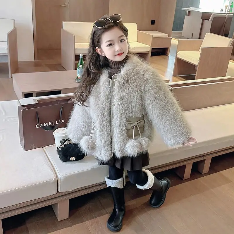 

Детское хлопковое пальто на зиму. Толстый стильный трендовый детский повседневный топ Kawaii. Осенний шерстяной свитер из искусственного меха для девочек.