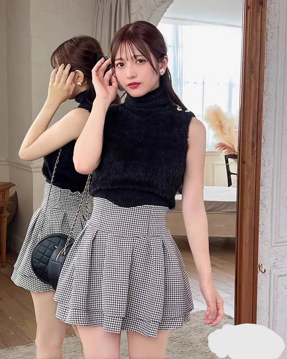 Japanese Skirt Women Mine Mass-Produced Lolita Plaid Skirt Spring and Autumn New Sweet Lotus Leaf Stitching Short Skirt Culottes