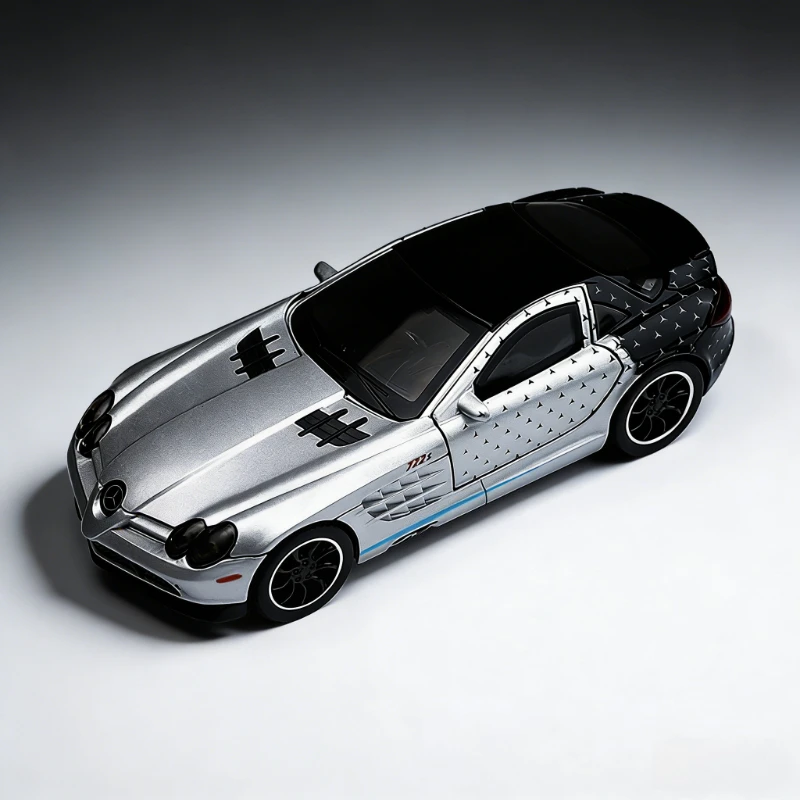 

Модель спортивного автомобиля SLR Gypsy в масштабе 1:32, из сплава, с функцией движения вперед, звуком и светом, открывающимися дверями, игрушечная машинка-украшение.