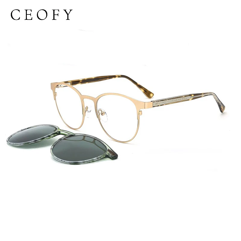 Ceofy-Lunettes de soleil polarisées magnétiques pour femmes et hommes, lunettes rondes, lunettes optiques myopie, mode vintage, clips délinquants, monture