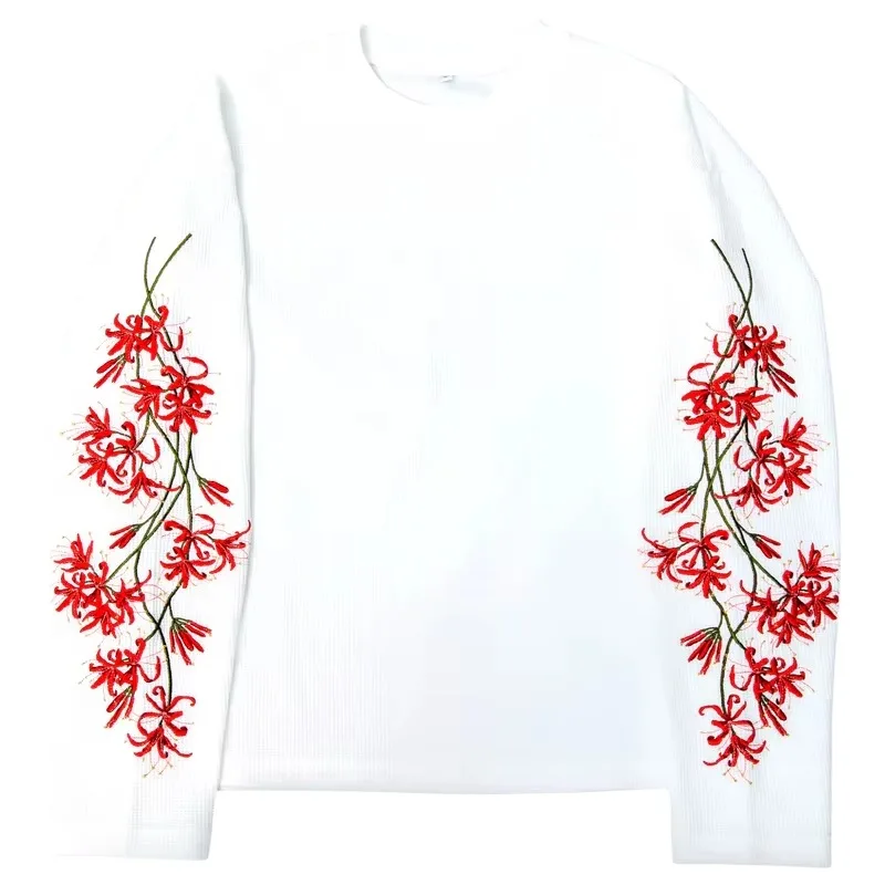 Casual Embroidered Vintage Y2K Harajuku RedSpider Lily Long Sleeve Tee Streetwear Men Women Retro Long Sleeved Tshirt Sweatshirt