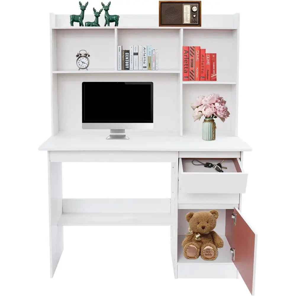 

Modern Simple Style Writing Desk with Hutch, Warm White, 39.37x15.74x55.9in