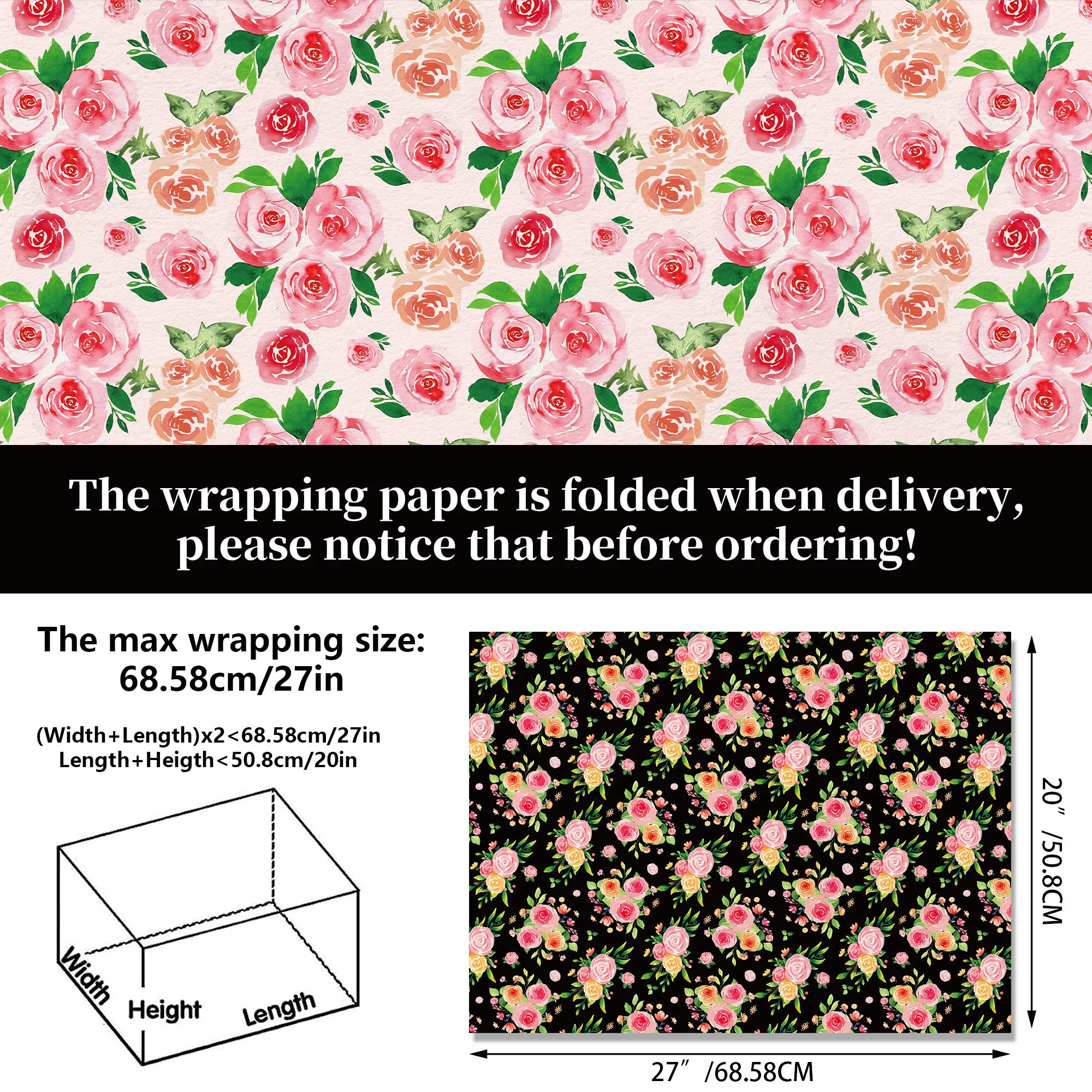 12pcs Eucalyptus Leaves Rose Floral Gift Wrapping Paper Christmas Packaging Papers For Weddings,Birthdays,Holiday Bridal Showers