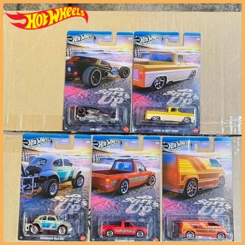 

New Mattel Hot Wheels Cars Gdg44 Beach Surfing 77 Dodge Van 62chevy Pickup Surf Crate 1:64 Diecast Vehicle Model Cars Toys Boys