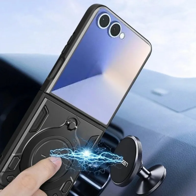 Picture 4: Armor Magnetic Car Holder Protective Cover For Samsung Galaxy Z Flip 7 FE Rotatable Adsorbable Bracket Ring Anti-Drop Flip Cover