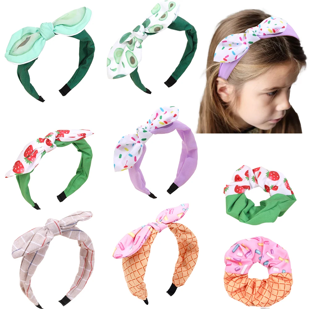 

ncmama 2Pcs New Avocado Print Hairbands For Kids Girls Cute Strawberry Headband Elastic Rubber Scrunchies Women Ponytail Holder