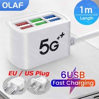 6 in 1 Fast USB Charger Power Strip Desktop Charging Station 1m Cord Fast Charging USB HUB Adapter Socket For iPhone Xiaomi Home