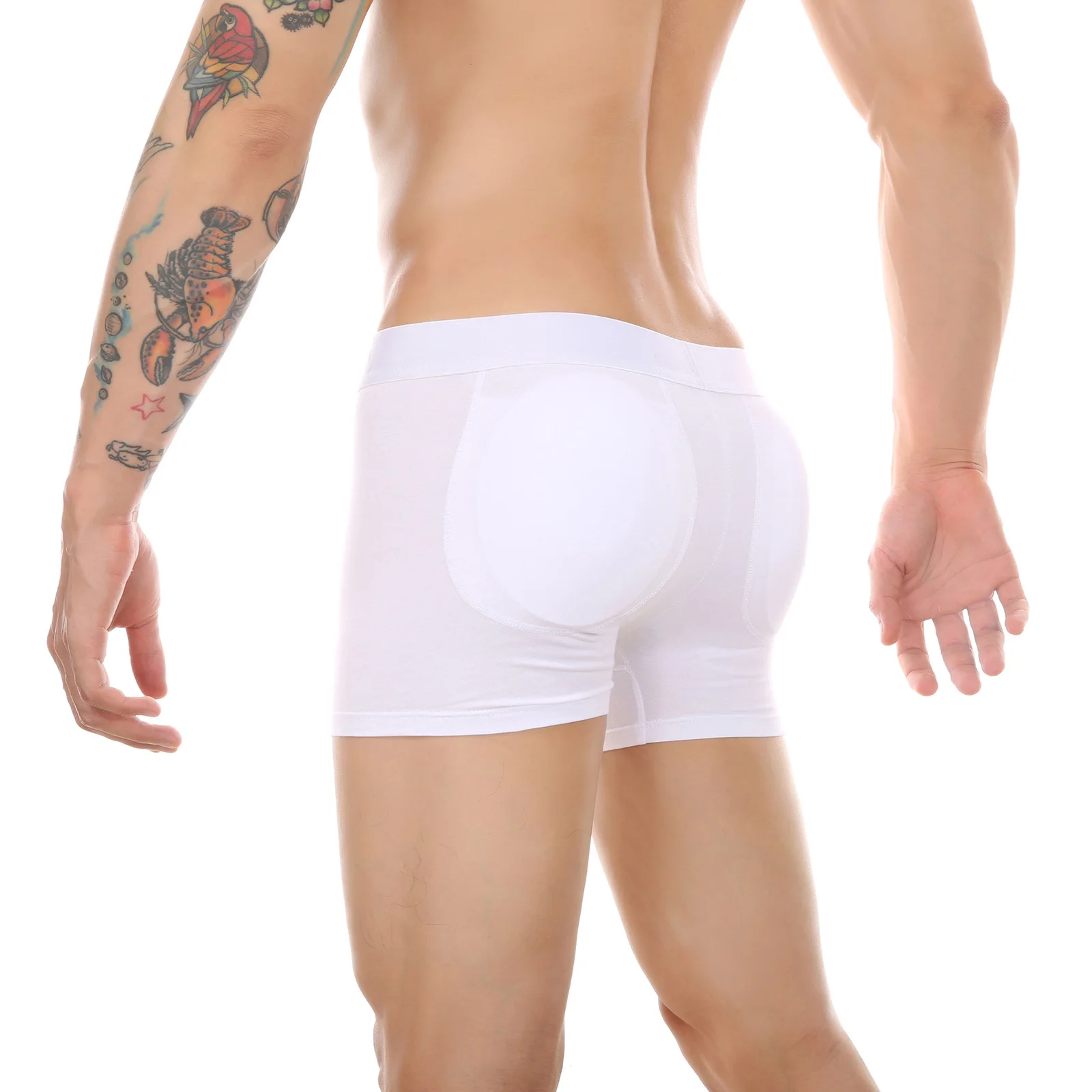 

CLEVER-MENMODE Mens Underwear Sexy Boxer Butt Hip Pad Boxershorts Push Up Cup Underpants Trunks Panties Long Leg