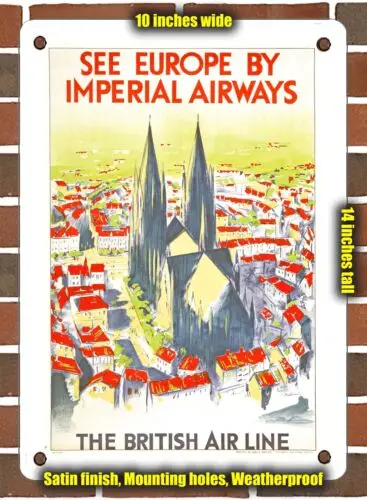 METAL SIGN - 1932 See Europe by Imperial Airways the British Air Line - 10x14