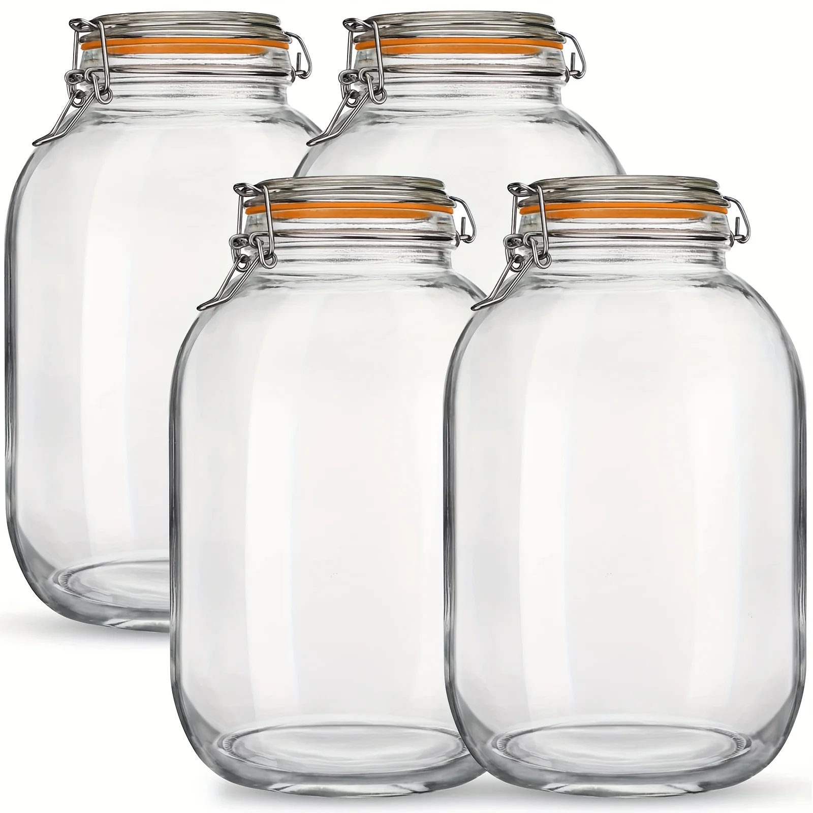 

4 Pack 1 Gallon Wide Mouth Glass Mason Jars with Hinged Airtight Lids & Replacement Silicone Gaskets - Freezer Safe