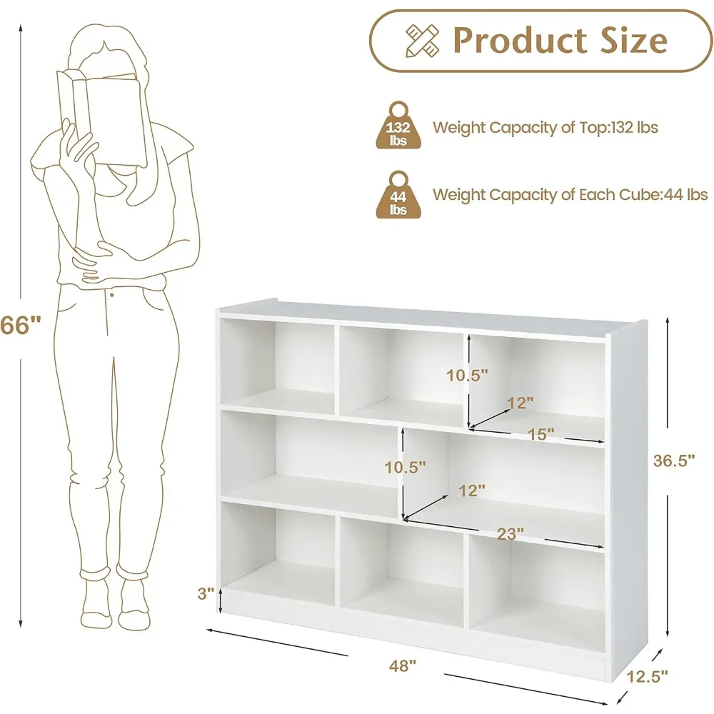 8-Cube Bookcase, Wood 3 Tier Open Storage Bookshelf, Spacious Storage Space, Easy Assembly & Maintenance, Bookshelf