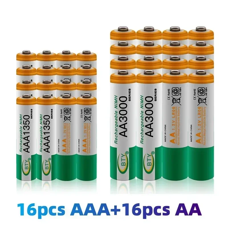 100% New 1.2 V AA 3000 MAH Ni MH akkus + AAA battery 1350 MAH rechargeable battery Ni MH 1.2 V AAA battery