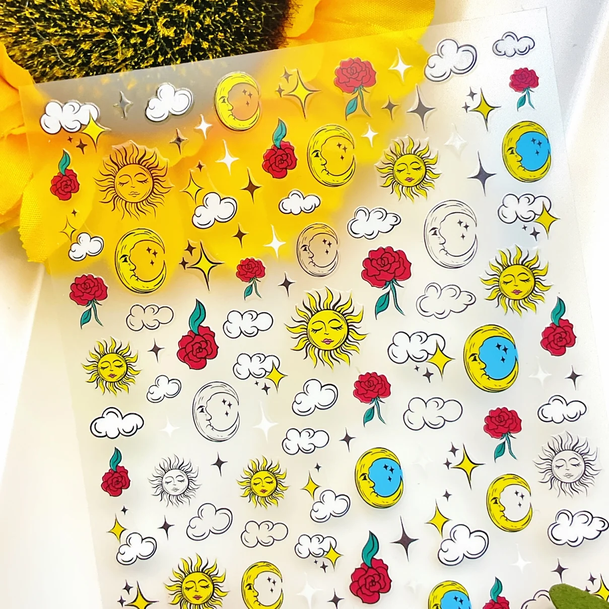 1 sheet Explosive wind Rose Graffiti Sun flower smiley Face Nail sticker Nail decoration Nail accessories Decal 2024