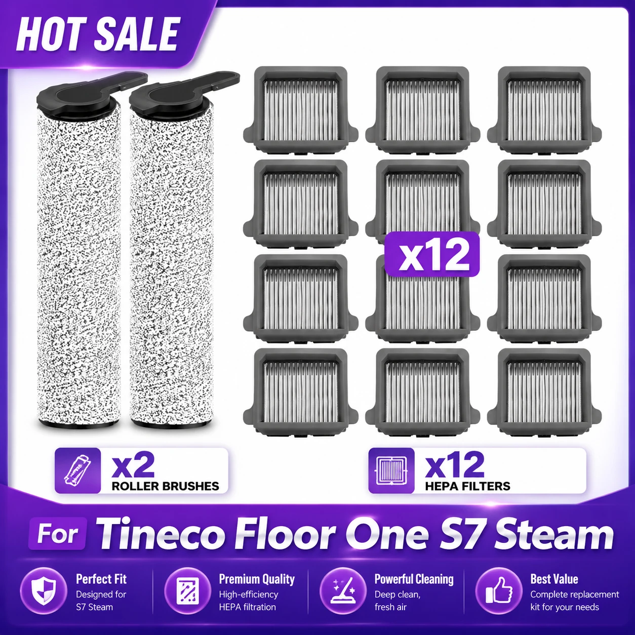 Weiche Rollenbürste Filter passend für Tineco Floor One S7 Dampfsauger Ersatzteile HEPA-Filter Zubehör Ersatz