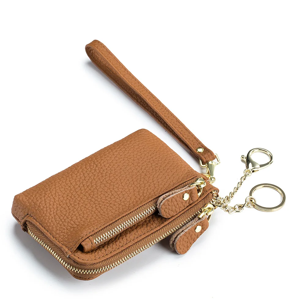 Women Coin Purse Full Grain Cowhide Genuine Leather Large Capacity Removable Wristband Change Purse 2022 Versatile Handy Wallet