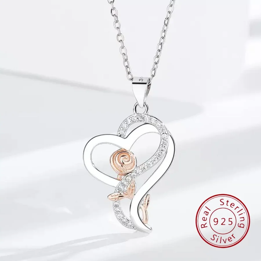 

Европейский и американский бестселлер из стерлингового серебра 925 пробы, ожерелье в форме сердца для женщин, роскошная цепочка на ключицу, классический дизайн розы