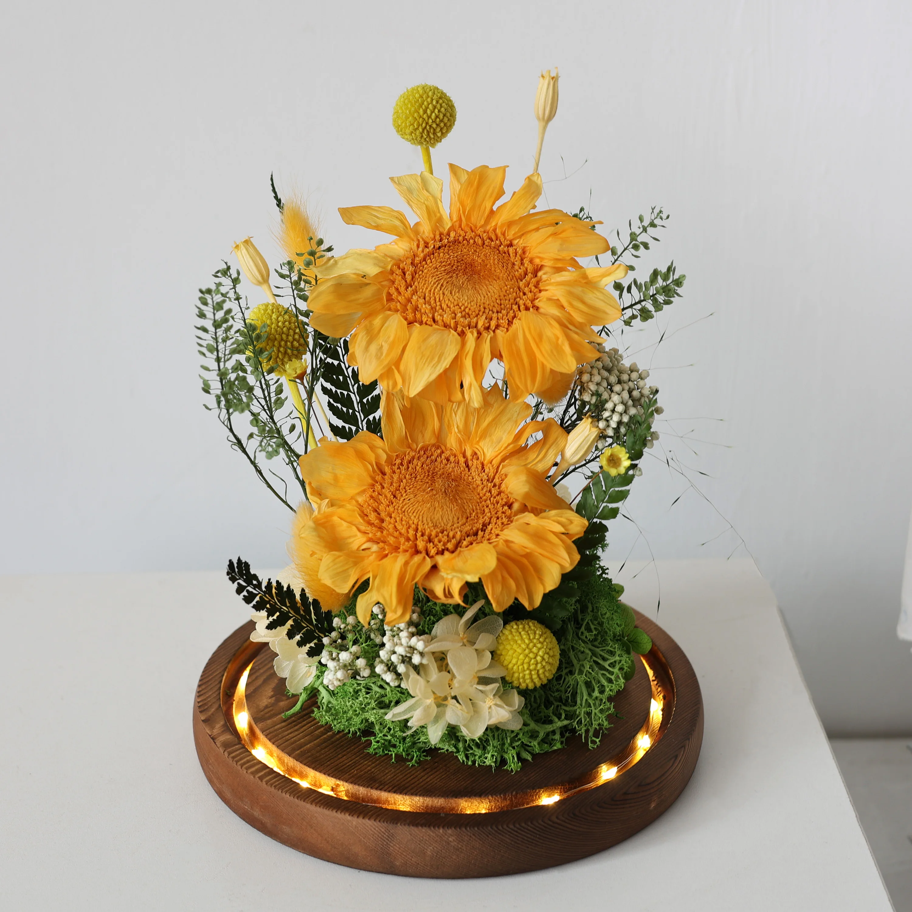 Forever Sunflower in Glass Dome,Real Preserved Flower Gift with LED Light,Gifts for Her on Birthday,Mother's /Teacher's Day