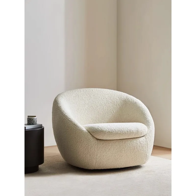 

Customized Nordic rotating cream style single person sofa chair, light luxury living room balcony leisure chair, lamb plush circ