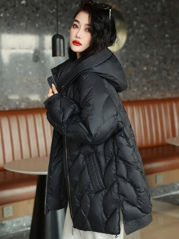 Winter Long Down Jacket Loose Hooded Warm Jacket Women\'s Down Jacket Thickened 90 Duck Down Street Fashion Leisure Parkas