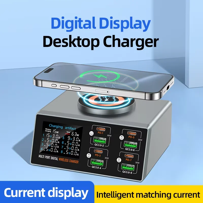Nieuwe 140W multifunctionele oplader Draadloze oplader 8-poorts PD+QC USB Type-C snellader Home Travel Office Handig