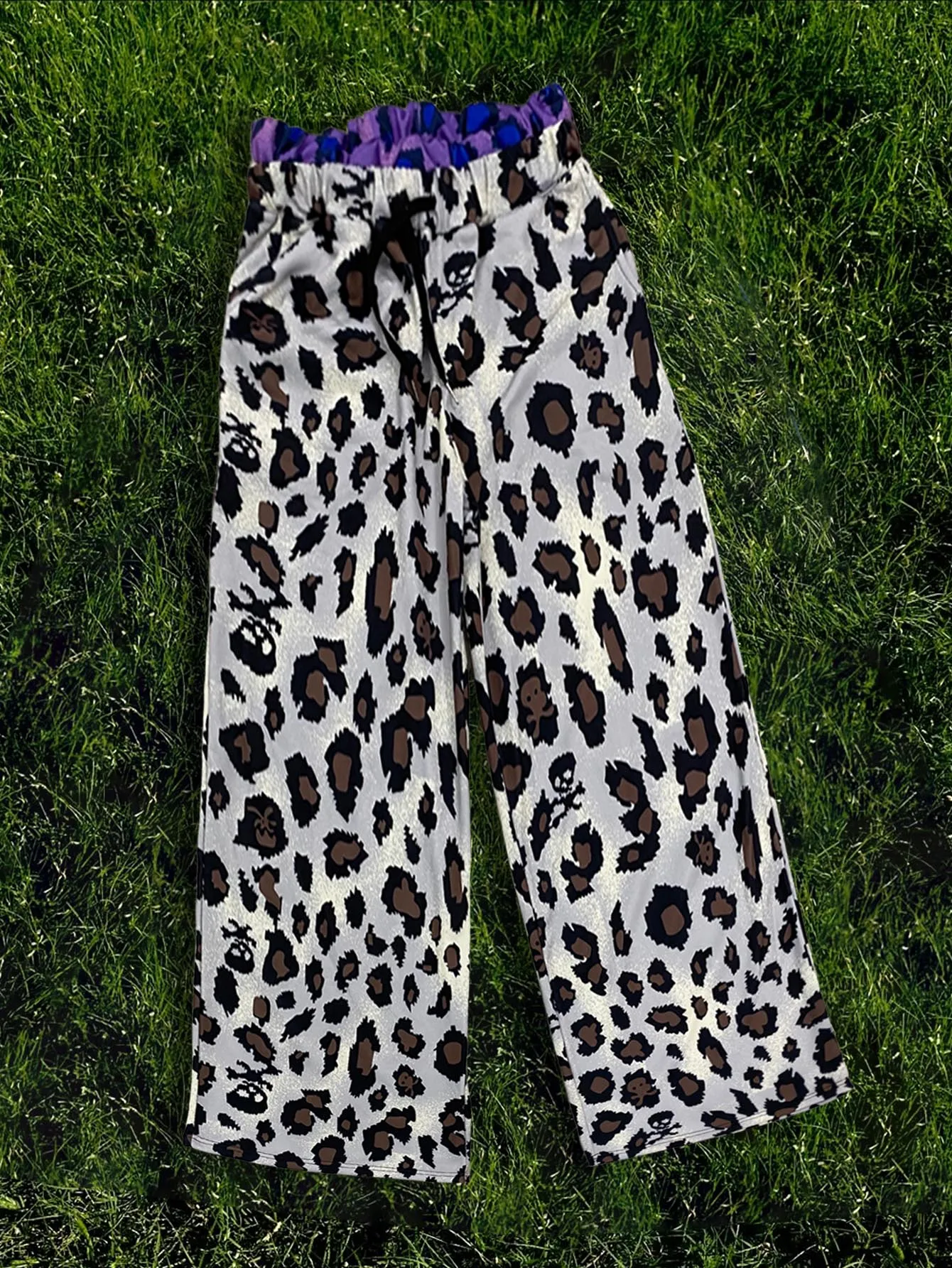 Europeu e americano 2025 novo elegante e personalizado casual leopardo impressão perna reta calças de perna dupla