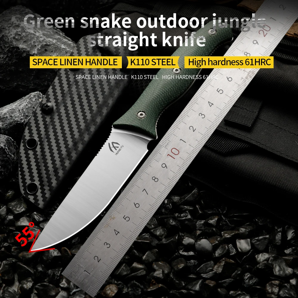 Wilderness Husband Linen Handle Integrated Outdoor Knife Wilderness Survival Knife K110 Steel High Hardness Outdoor Mountaineeri