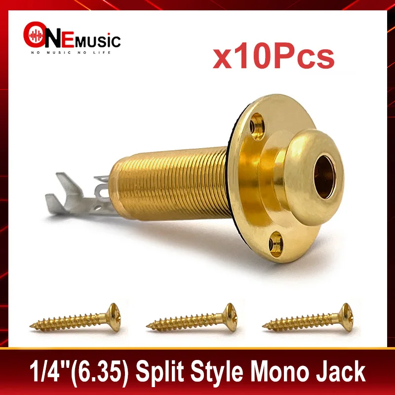

10Pcs 1/4" Split Style Mono Jack Brass 6.35 Output Jack Strap Lock Endpin for Equalizer of Acoustic Guitar Gold