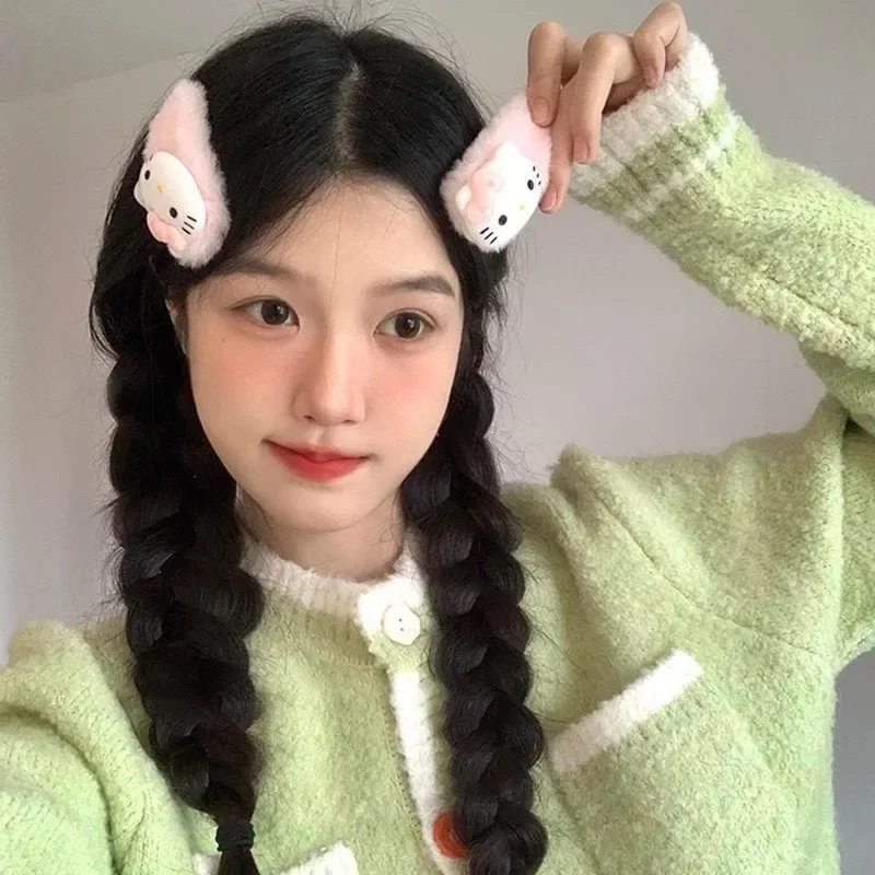 

MINISO Hair Hoop Hello Kitty Anime Peripheral Cute Plush Cartoon Hairpin Large Size Side Hair Clip Pink Fashion Versatile New