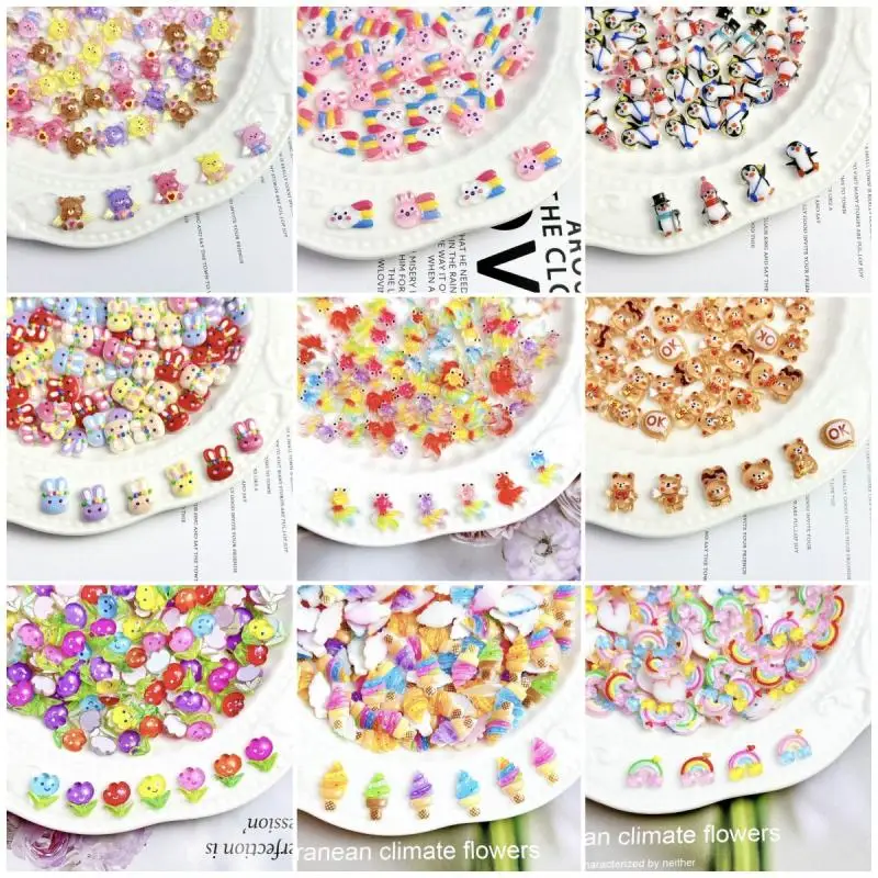 

60PCS Random Mixed Resin Cute Cartoon Animals Nail Charms 3D Rabbit Bear Piggy Nail Art Decorations Manicure DIY Accessories