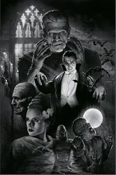 Universal Monsters Bride Frankenstein Loch Print Art Canvas Poster For Living Room Decor Home Wall Picture