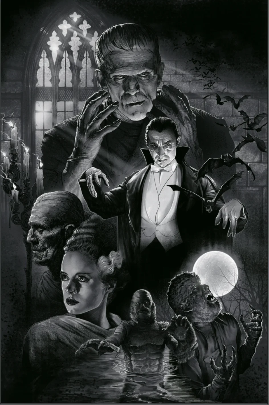 Universal Monsters Bride Frankenstein Loch Print Art Canvas Poster For Living Room Decor Home Wall Picture