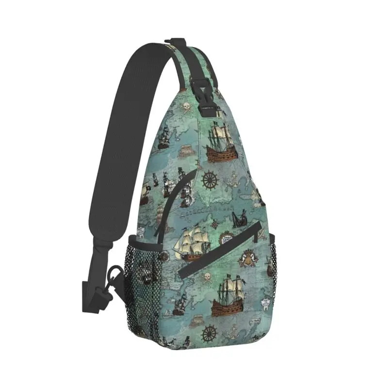 Coole Piraten karte nautische See druck Schulter taschen für reisende Männer Schädel Seemann Brust Cross body Rucksack Schulter Tages rucksack