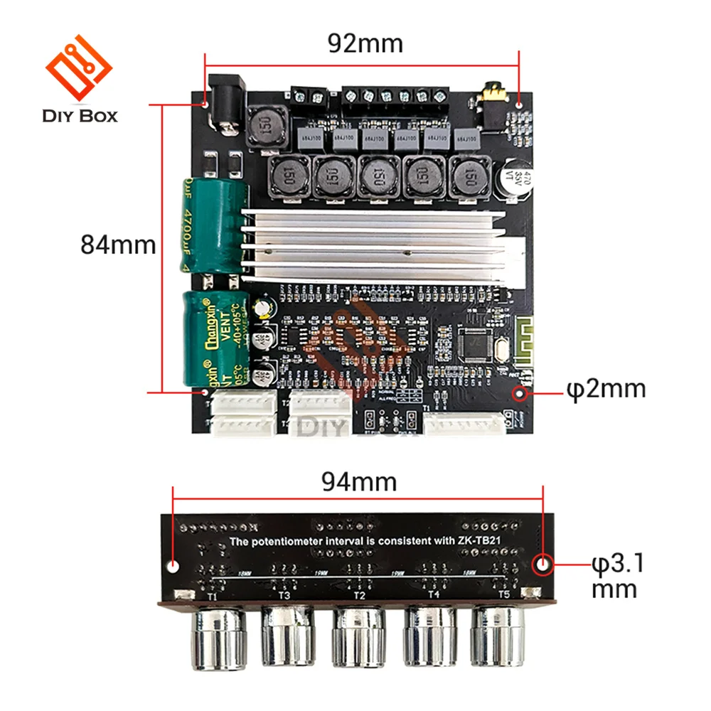 2.1 Channel Bluetooth 5.1 Audio Bass Power Amplifier Board TPA3116 Module TWS to Box Potentiometer External 50WX2+100W