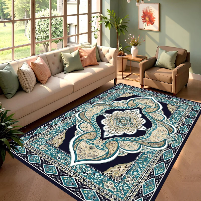 

Ковер для гостиной с персидским узором, синий, винтажный, в стиле бохо-шик, нескользящий, для домашнего декора