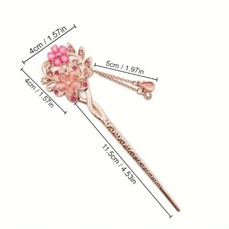 2 Stück klassische Haarnadeln mit doppelten Blumen, Haarspange im chinesischen Stil, Strass-Haarstab, Damen-Accessoire