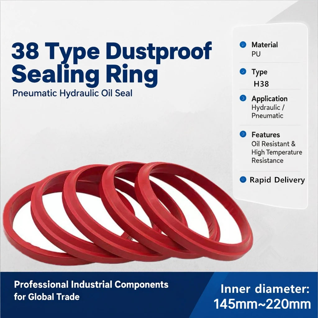 38 Type Dustproof Sealing Ring 145~220mm Red PU Excavator Loader Bulldozer, Etc Hydraulic Hydraulic Cylinder Piston Rod Oil Seal