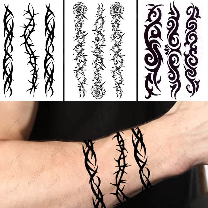 

Временная татуировка-наклейка: крутой черный тату-рисунок, тотем, водостойкая, для рук, груди, тела, для женщин и мужчин, боди-арт